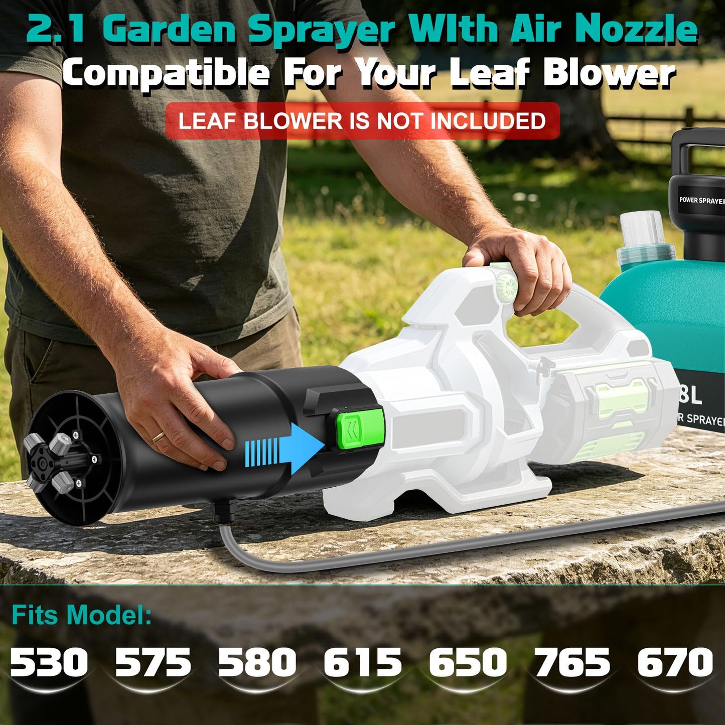 Battery Powered Sprayer Compatible For EGO Leaf Blower 530 575 580 615 650 765 670 Models(NO Blower), 2.1Gal Electric Mist Sprayer With Blower Nozzle, UP 32FT Spray Distance For Large Garden Lawn Yard