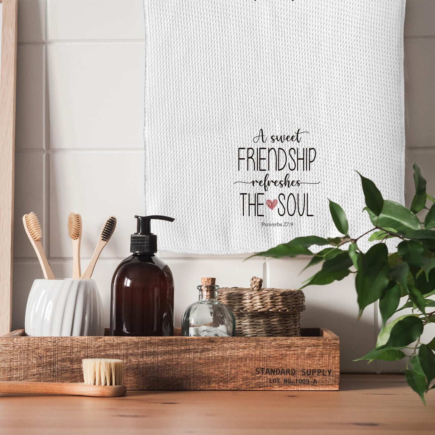 TNUW A Sweet Friendship Refreshes The Soul Kitchen Towels 16X24In, Gift for Friend Woman, Christian Gifts for Women Men, Hand Tea Towels for Kitchen Bathroom Decor