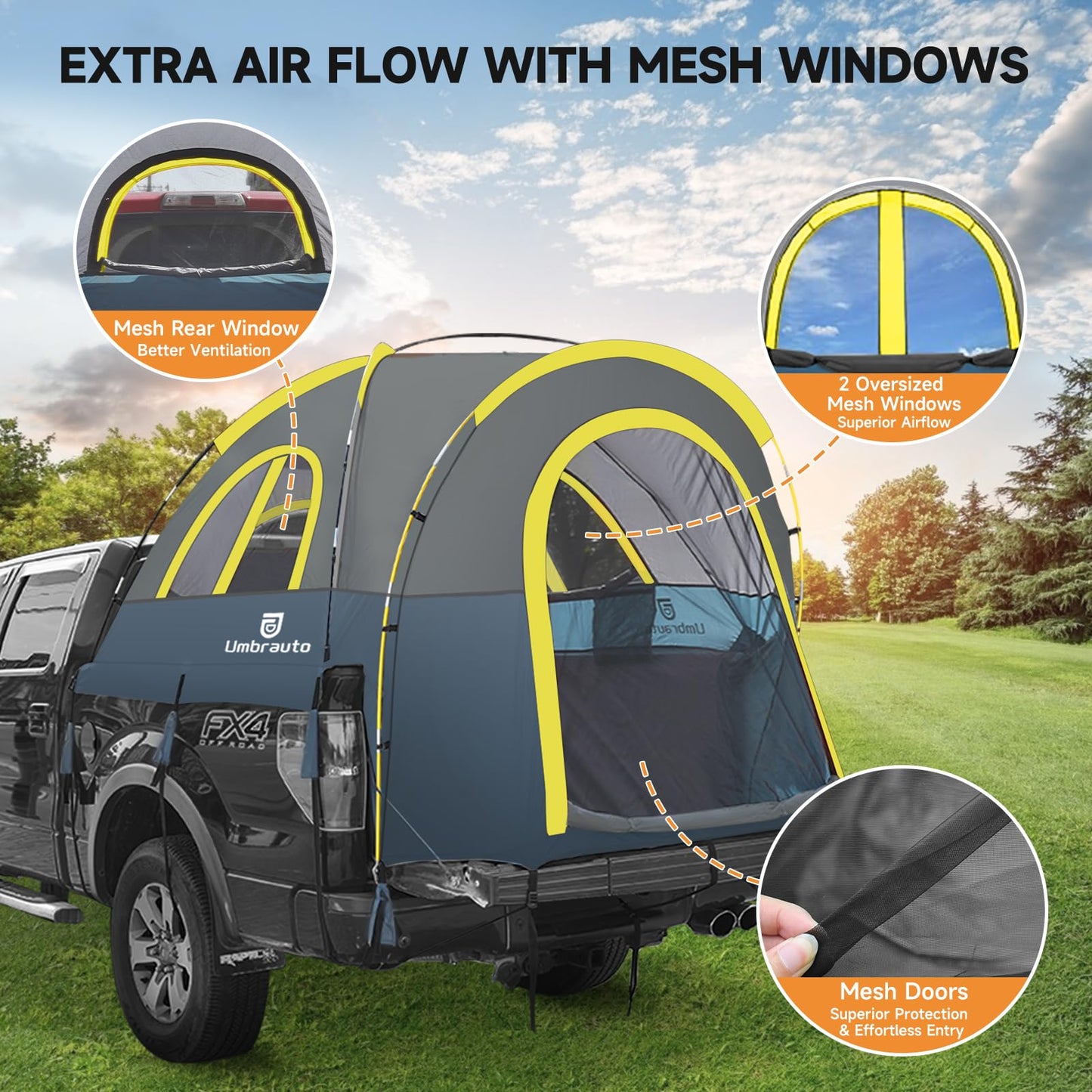 Truck Bed Tent 6.5ft: Easy Set Up Umburato Pickup Truck Tents for Camping, Waterproof PU3000mm Canopy for Truck Camper, Portable, Spacious for 2 Person Blue
