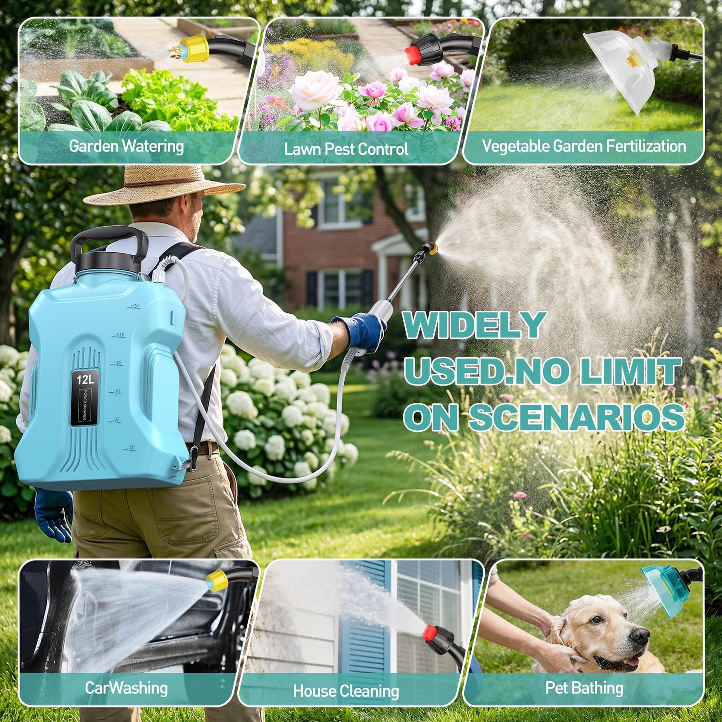 Backpack Sprayer,Sprayers in Lawn and Garden,Battery Powered Sprayer 3.5 Gallon,Telescopic Wand,5 Nozzles,Electric Sprayer with USB Rechargeable Handle,Portable Water Sprayer 12L