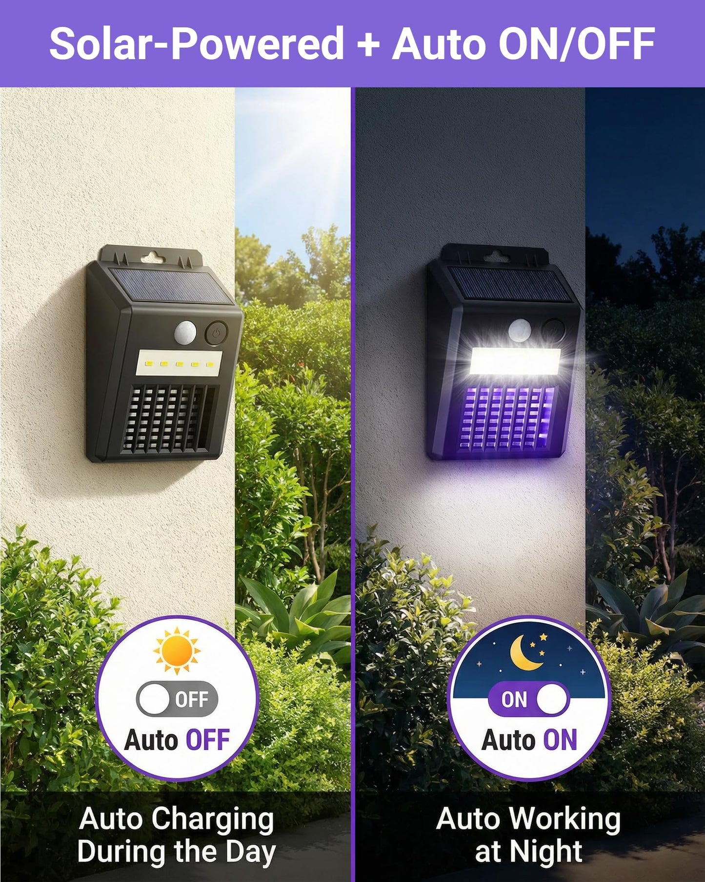 Peepst Solar Bug Zapper Outdoor - 2-in-1 Waterproof Cordless Mosquito Zapper with 3 Modes, Motion Sensor Light & UV Light, Rechargeable Mosquito Killer Lamp for Patio Yard Garden (Black)