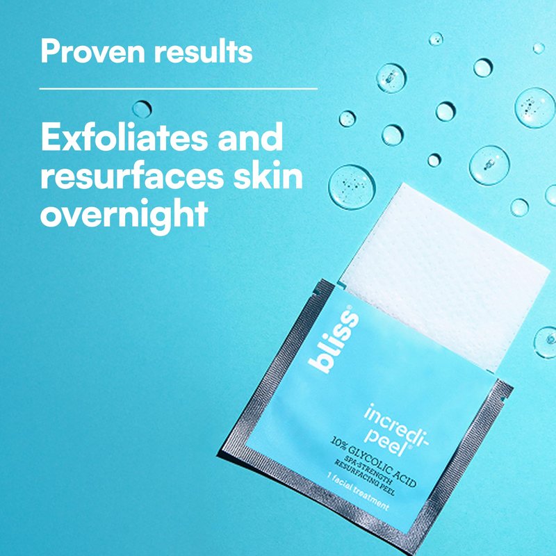 Bliss That's Incredi-Peel Glycolic Resurfacing Facial Pads - 15 ct - Single-Step Pads for Exfoliating and Brightening - Targets Fine Lines and Discoloration - Travel-Friendly - Vegan & Cruelty-Free