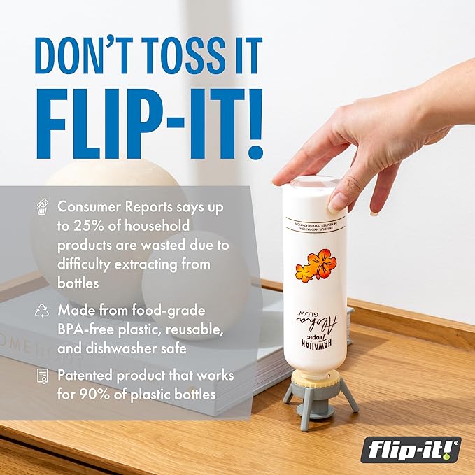 Flip-It! Bottle Emptying Kit – 6 Bottle Pack - No more wasted product - Fits most plastic bottles – 6 Base Caps, 6 Adapters – Pastel Color Edition