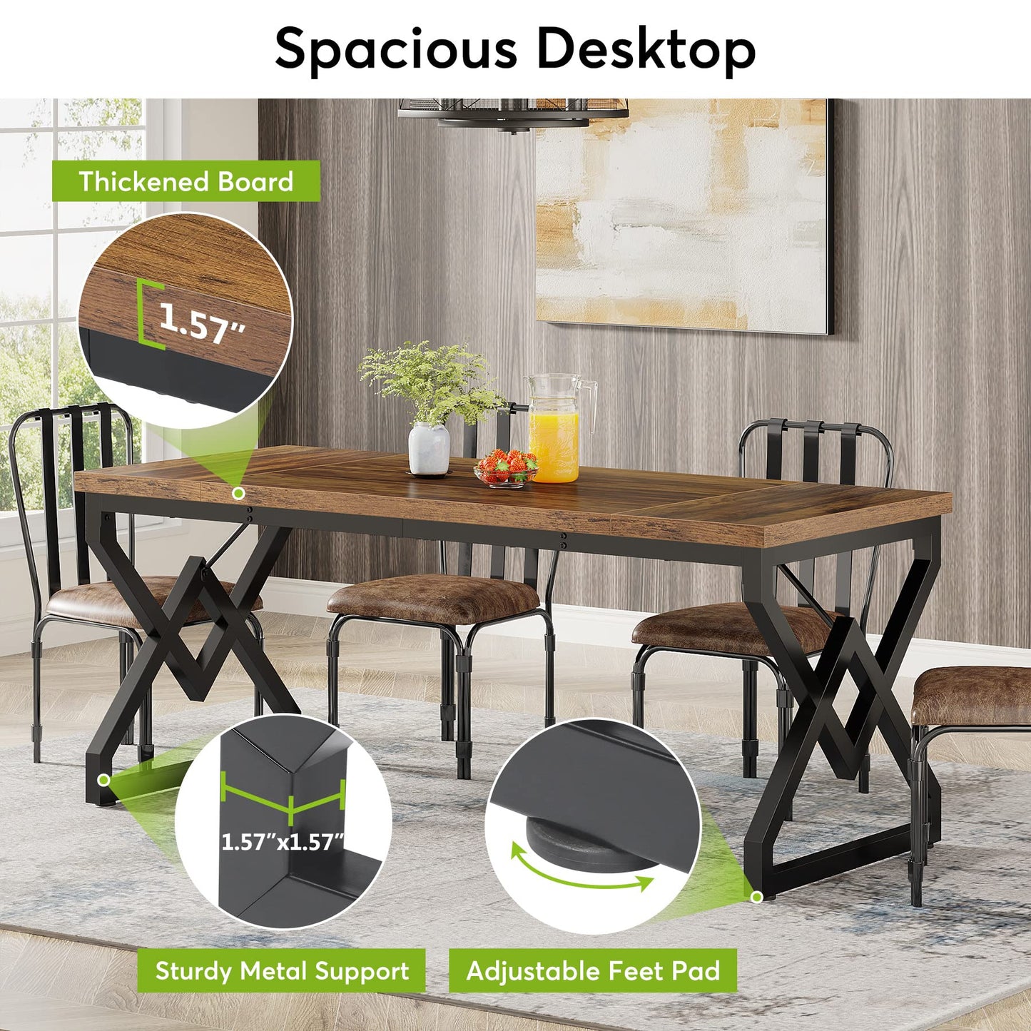 Tribesigns 63-inch Executive Desk, Large Office Computer Desk with Extra Thick Wooden Tabletop and Metal Frame, Modern Simple Workstation Writing Table Study Desk for Home Office, Vintage Brown