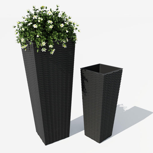 2 Pack Large Planters for Indoor Outdoor Plants, 24&32 inch Outdoor Planters for Porch with Drainage Holes, Plastic Planters for Outdoor Plants, Flower Pots for Plants, Trees, Patio, Garden, Black