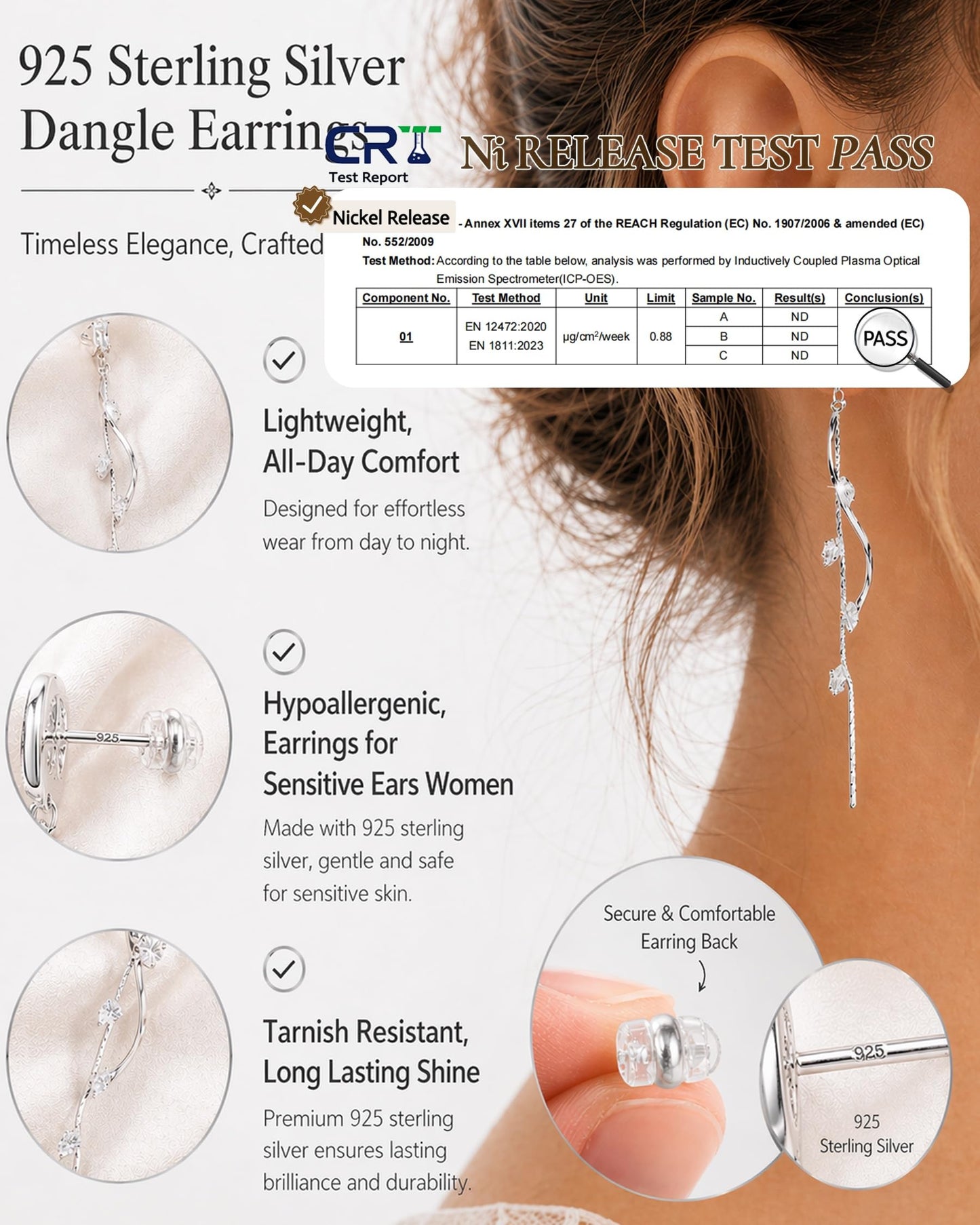 Asdecy 925 Sterling Silver Dangle Earrings for Women Drop Long Dangle Cubic Zirconia Elegant Prom Bridal Bridesmaid Wedding Anniversary Dangling Trendy Jewelry
