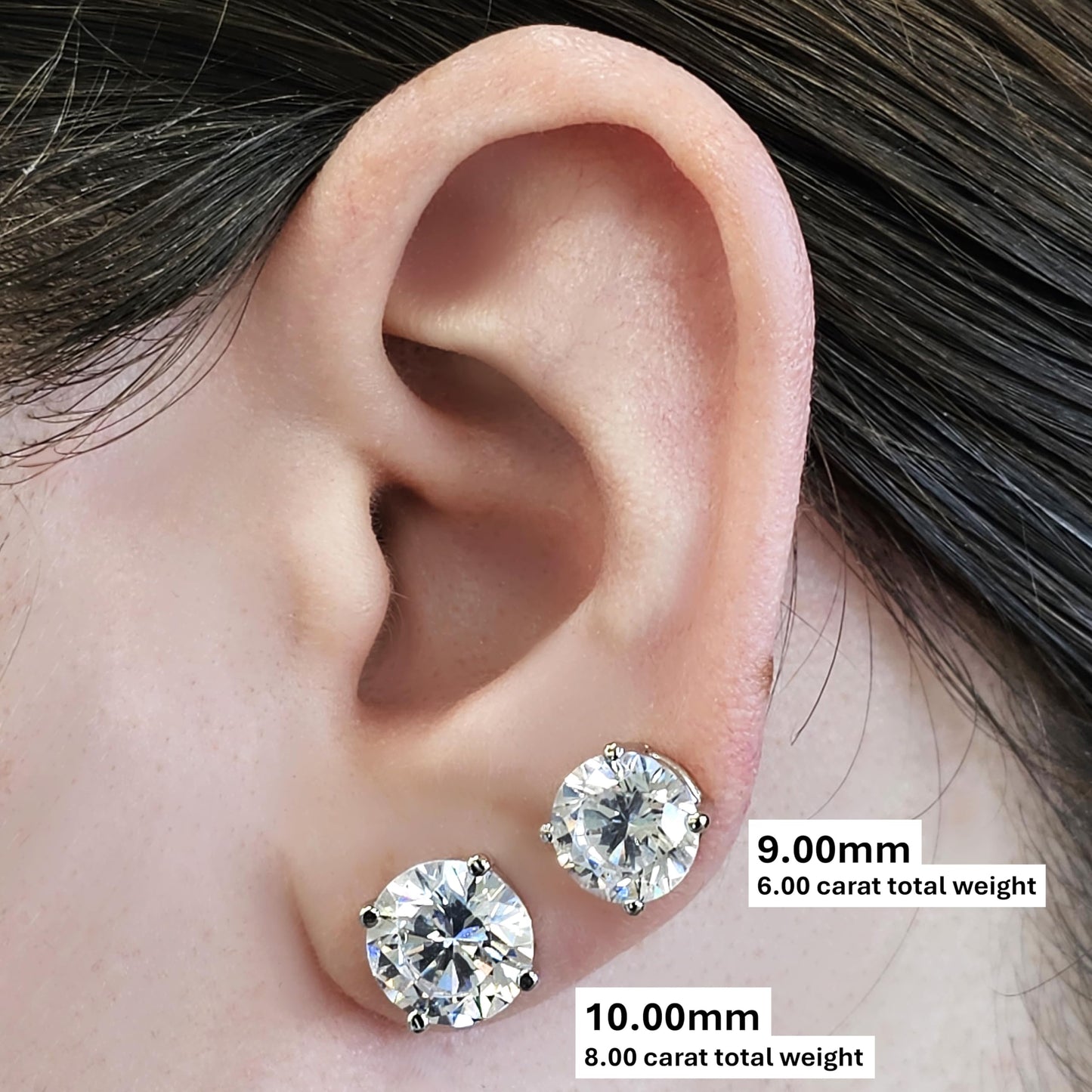 Central Diamond Center Women’s 14k Gold post & Sterling Silver – Yellow, 4 Prong CZ Stud Earrings (10.0mm - 8.00cttw)