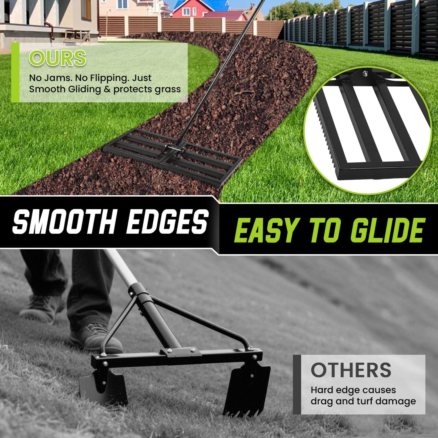 Top Soil Lawn Leveling Rake ,Lawn Sand Flea Rake Leveling 30”x10” Heavy Duty Leveler,Sand Spreader,16-77" Adjustable, for Sand,Top Soil Dressing,Yard Landscape,Ground Soil, Dirt,Grass