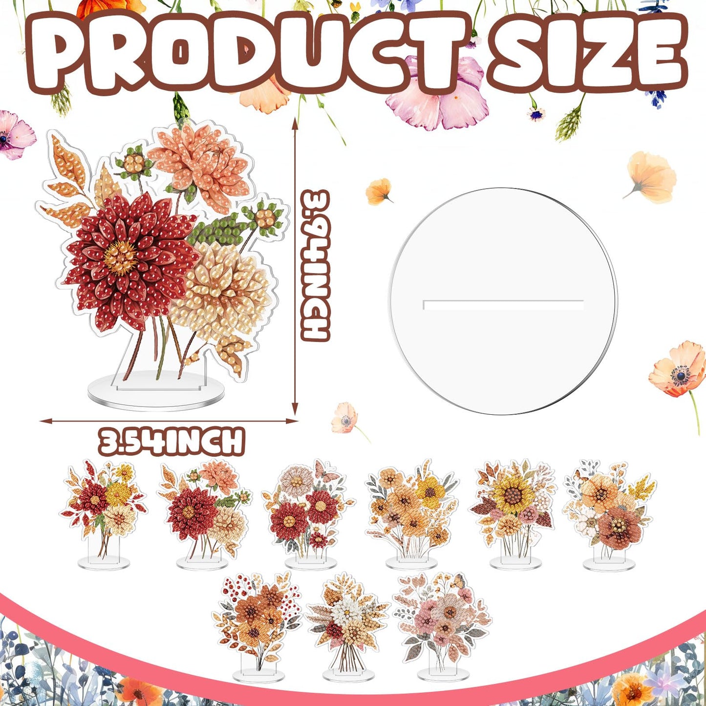 Kosiz 9 Pcs Thanksgiving Diamond Painting Tabletop Decorations Fall Wildflower Diamond Art Kits for Adults Double Sided Acrylic Flower Centerpiece for Tables DIY Crafts Party Decor Thanksgiving Gifts