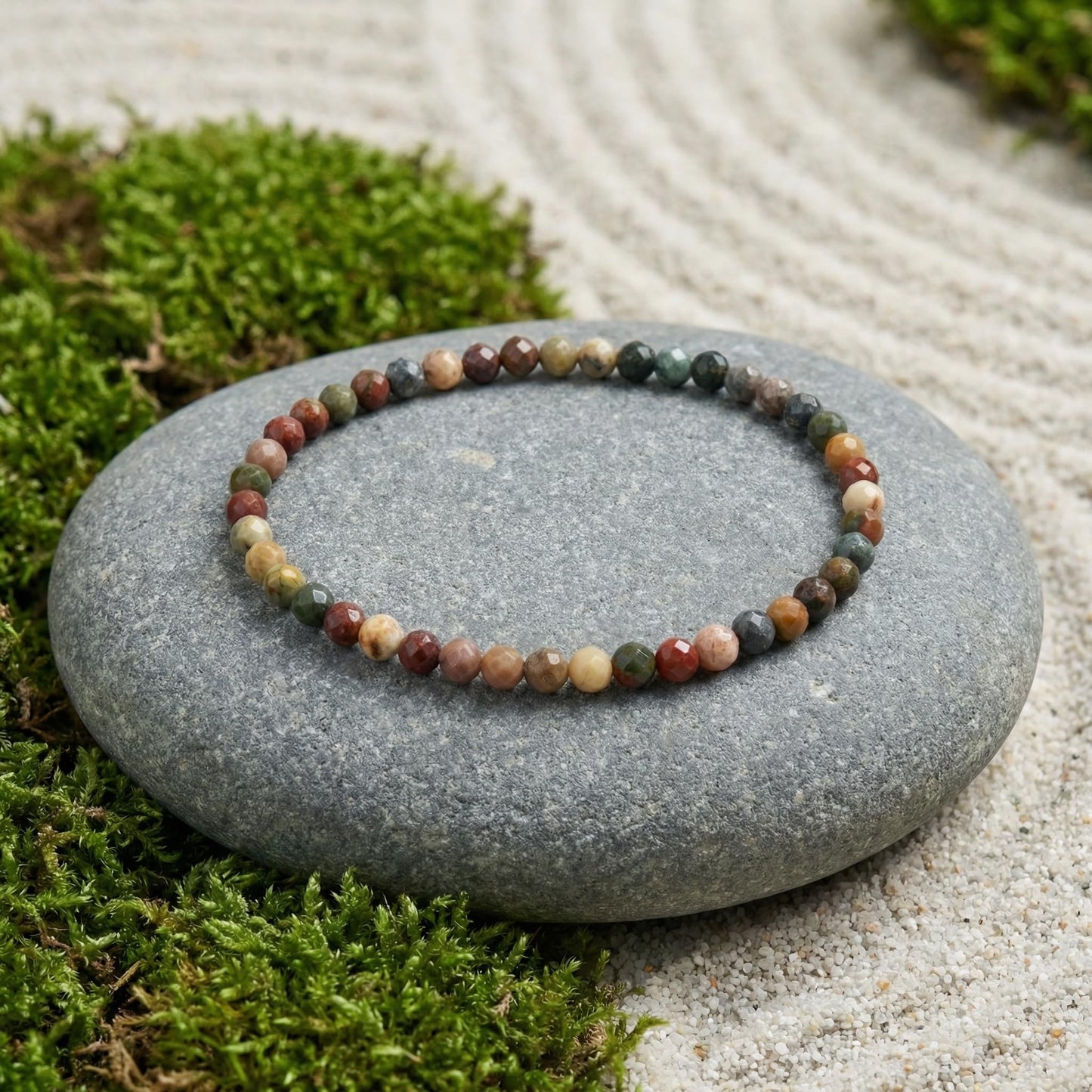 Angelstones Natural Multicolor Picasso Jasper Gemstone Small Beaded Stretch Bracelet, 4mm Faceted Round Beads, Crystal Healing Bracelet for Women