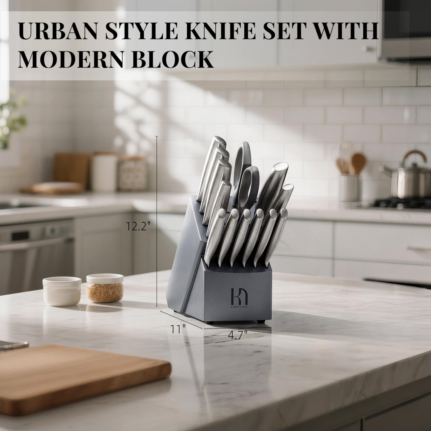 KnifeSaga Knife Set, 14 Pcs Premium Japanese High Carbon Stainless Steel Kitchen Knife Set, Razor Sharp Knife Block Set with Built-in Sharpener, Quality Acacia Wood Block Knife Sets Ergonomic Handle
