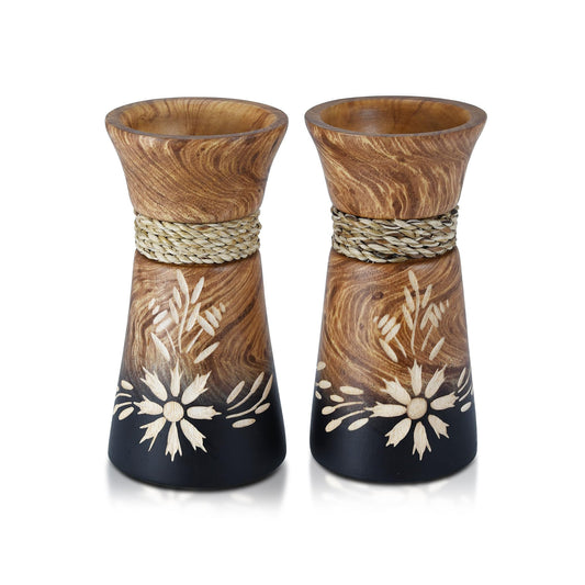 AeraVida 6-Inch Nature’s Beauty Etched Flower and Rope Design Mango Tree Wood Rectangular Handmade Vase | Rustic Wooden Tabletop Vase for Flowers | Sustainable Home & Kitchen Decor (2)