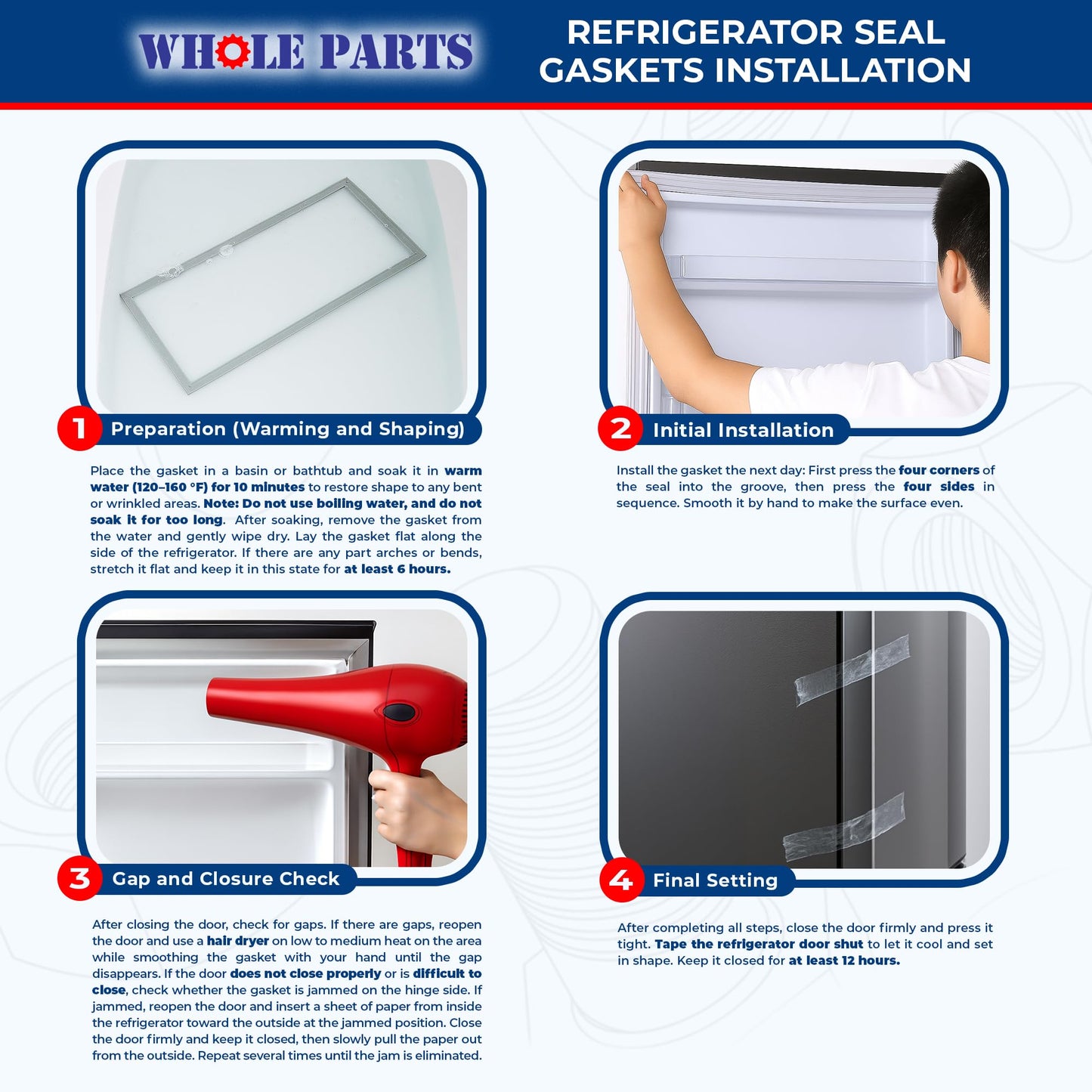 Upgraded Whole Parts Refrigerator French Door Seal Gasket (Magnetic Strip Inside), Part# DA63-06542A - Replacement & Compatible with Some Samsung Refrigerators