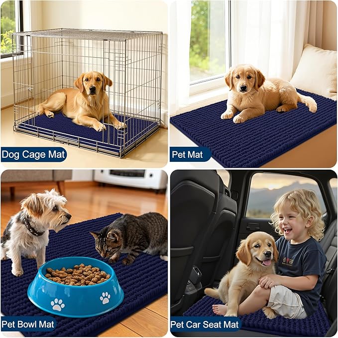 OLANLY Dog Door Mat for Muddy Paws 70x24, Ultra Absorbent Chenille Mud Doormat, Non-Slip Washable and Dirt Trapping Doormat for Indoor Entryway, Quick-Dry Indoor Pet Bed Mats for Dogs, Navy Blue