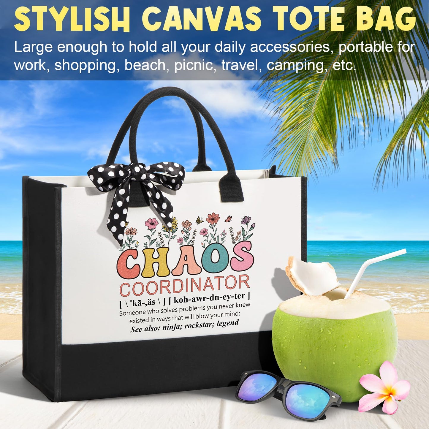 Thank You Gifts for Women Administrative Professional Day Gifts, Chaos Coordinator Basket for Coworkers Employee Boss lady Manager Nurse Teacher Appreciation Gift, Birthday Gift w/ Canvas Tote Bag
