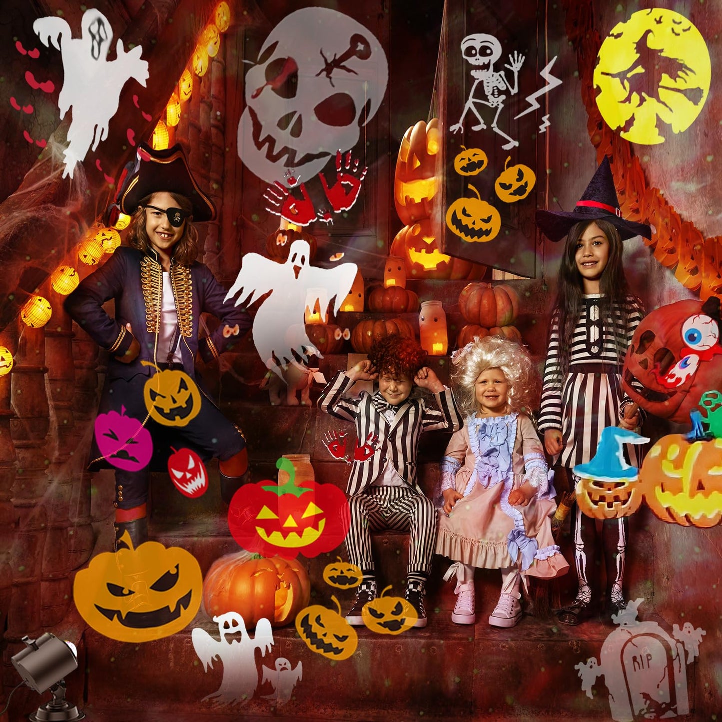 2025 Upgraded Brighter Halloween Decorations Projector Lights for Home, Display 8 Patterns at A Time (Ocean Wave & Patterns), 8 Themes Holiday Projector Christmas’ Day House Decoration Light Show