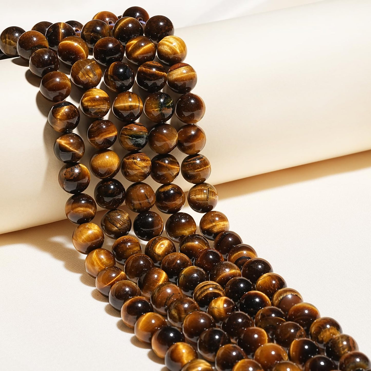10mm Natural Yellow Tiger Eye Gemstone Beads Polished Round Smooth Stone Beads for Bracelets Jewelry Making 15inch Loose Beads