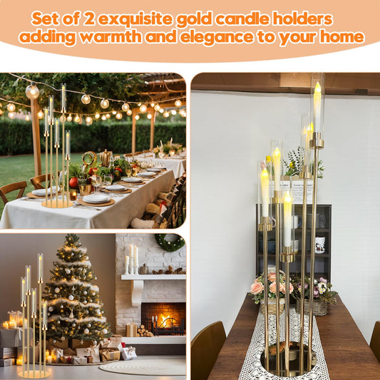 2 Sets Candelabra Centerpieces for Tables,42'' Tall 5 Arms Candlesticks Holder with Lampshade,Wedding Centerpieces,Gold Candle Holders for Wedding,Home Decoration Housewarming Gift,Fit LED Candles