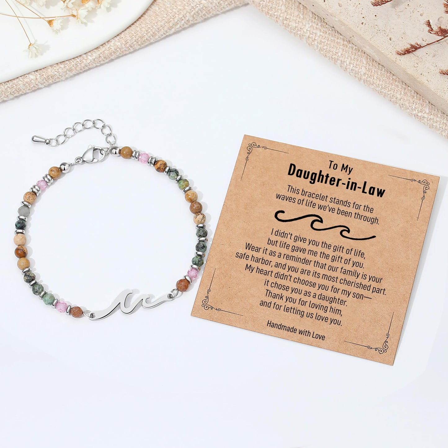 TONY & SANDY Daughter in Law Gifts, Wedding Birthday Gifts for Daughter in Law, Wave Bracelet for Women, Unique Christmas Valentines Mothers Day gift for Bonus Daughters from Mother-in-Law