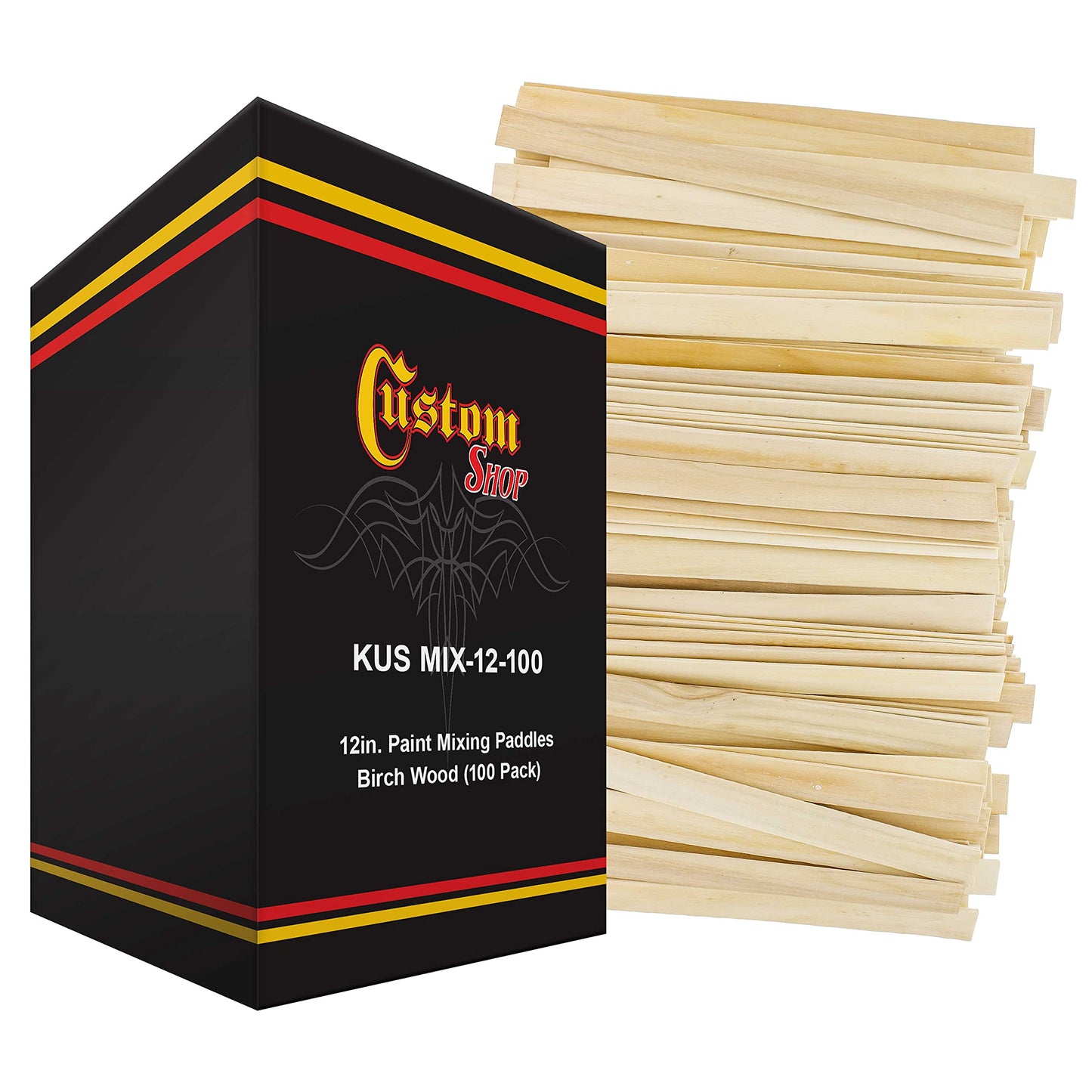 Custom Shop Craft and Paint Sticks - (Pack -100 Sticks) 12" Inch Premium Grade Wood Stirrers/Paddles - Use for Wood Crafts, Mixing Epoxy Resin or Paint, Garden Sign Posts