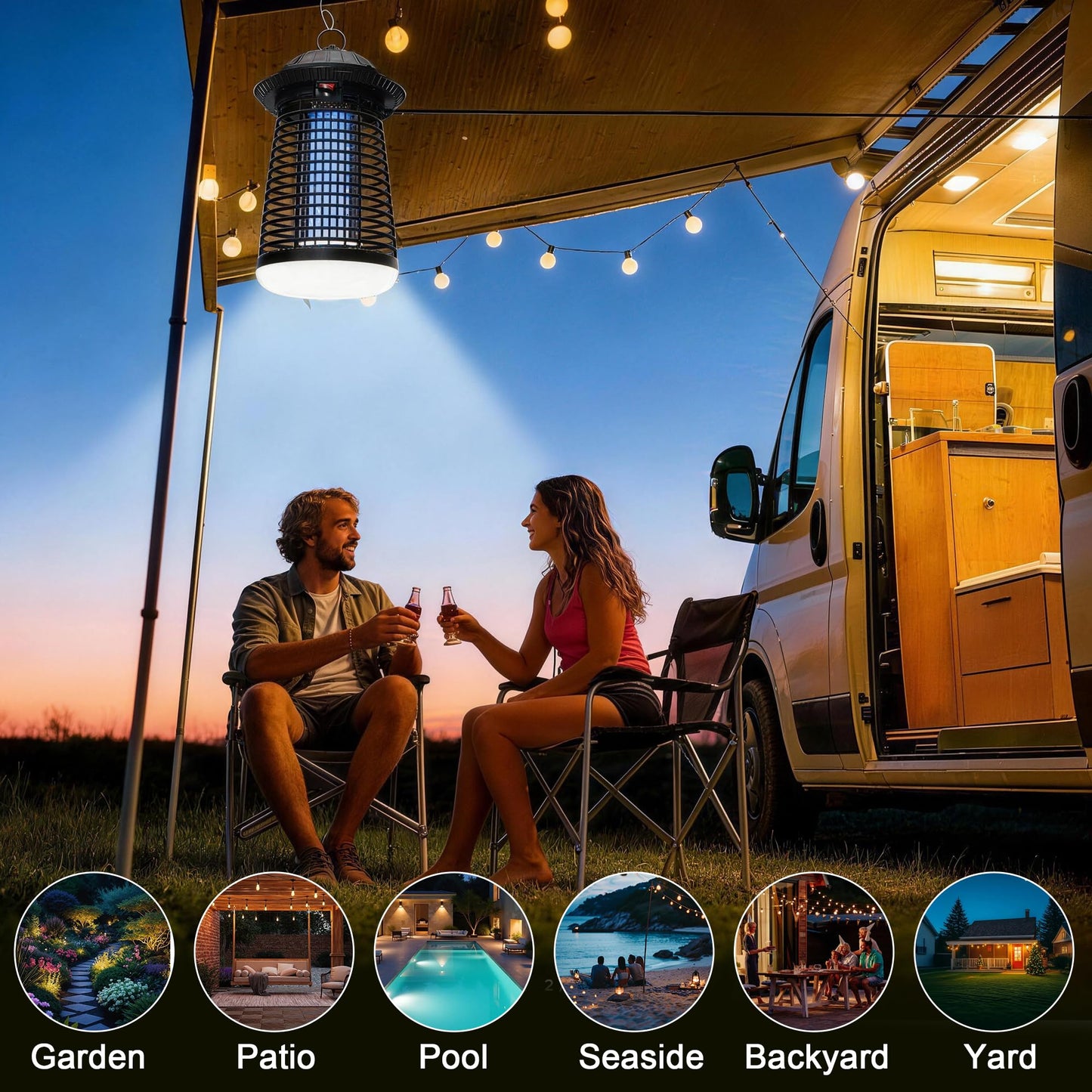 Bug Zapper Outdoor/Indoor,Mosquito Zapper 4200V High Powered Waterproof Electronic Mosquito Killer,15W UVA Mosquito Lamp Bulb,Fly Traps Patio Insects Killer (Black and White) (Dark Black)