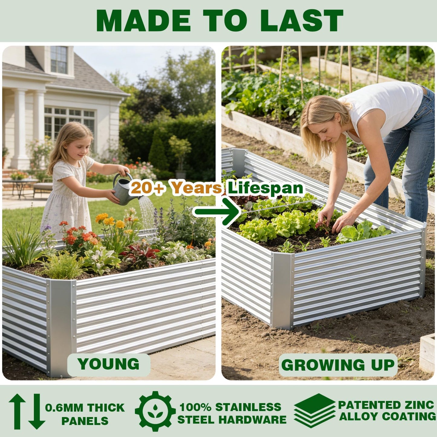 Annzoe 3 Pcs 8 x 4 FT Galvanized Steel Raised Garden Bed for Outdoor Gardening, Durable Metal Planter Box for Vegetables, Herbs, and Flowers, Easy Assembly & Rust Resistant