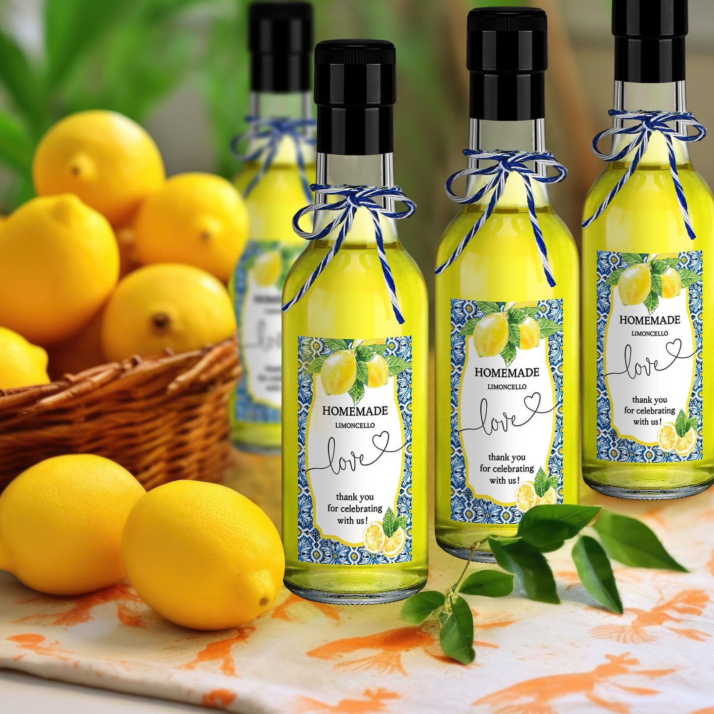 Reallnaive 30 Sets 5 oz Mini Limoncello Glass Bottles with Italian Lemon Stickers Lids and Funnel Capri Lemon Party Favors for Homemade Brewing Beverages Amalfi Coast Wedding Holiday DIY Craft