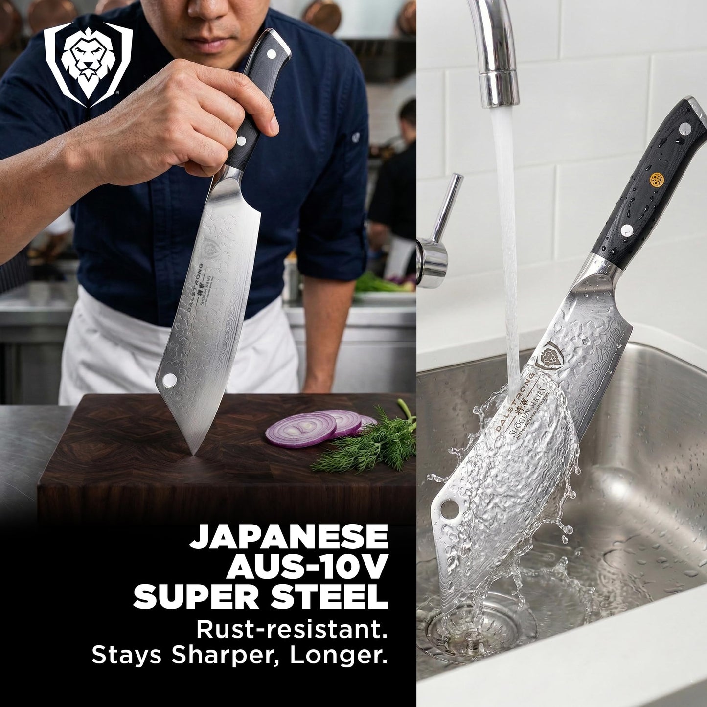 DALSTRONG Hybrid Cleaver & 8" Chef Knife - Shogun Series ELITE - The 'Crixus' - Japanese AUS-10V Super Steel Kitchen Knife - Black Handle - Razor Sharp Knife - Meat Cleaver Heavy Duty - w/Sheath Cover