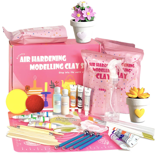 ailifeer Air Dry Clay Tools Kits for Beginners and Artist - Includes Premium Clay,Sculpting Tools,Paint Brushes, Palette,Gloss Varnish and User Guide, Air Dry Pottery for Date Night & DIY (4.4LBS)