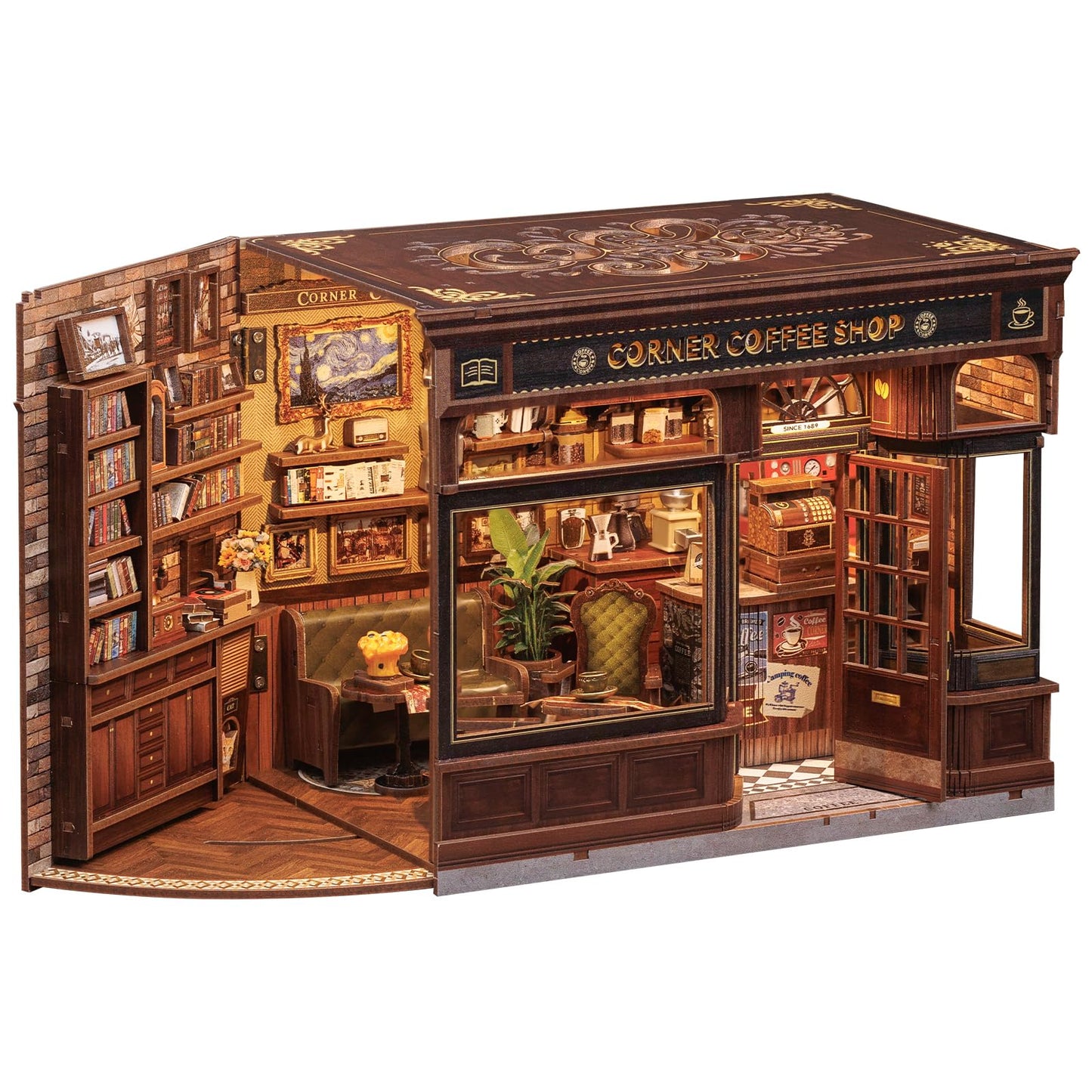 CUTEBEE Book Nook Kit, DIY Miniature Dollhouse Kits for Adult and Teens, 3D Wooden Puzzle, Mini Booknook Tiny House Model Building Kit, Decorative Bookend with LED, Craft Gifts for Family, Friends
