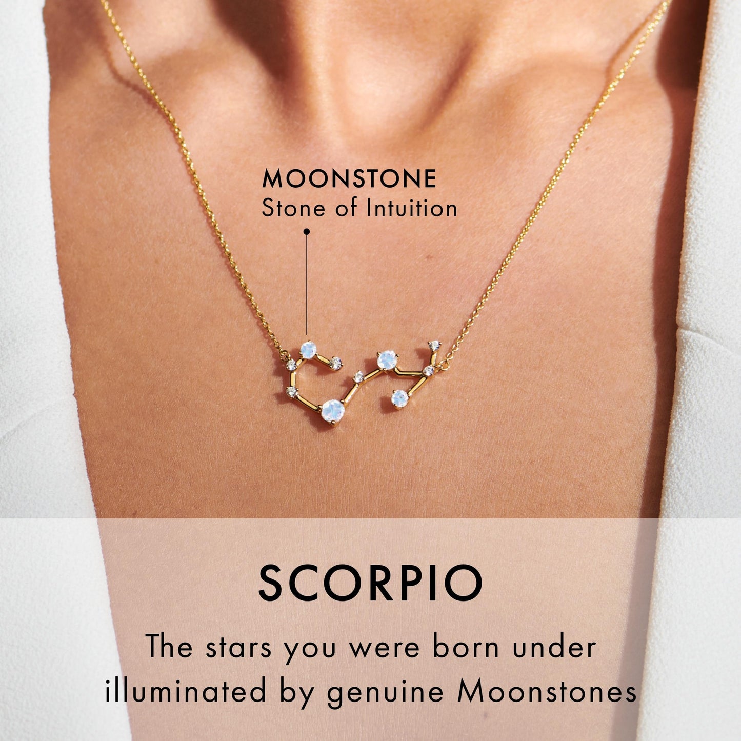 Moon Magic Moonstone Necklace - Scorpio Zodiac Constellation / 925 Sterling Silver - 18k Rose Gold - Yellow Gold Rainbow Moonstone Necklaces for Women/Authentic Rainbow Crystal Jewelry