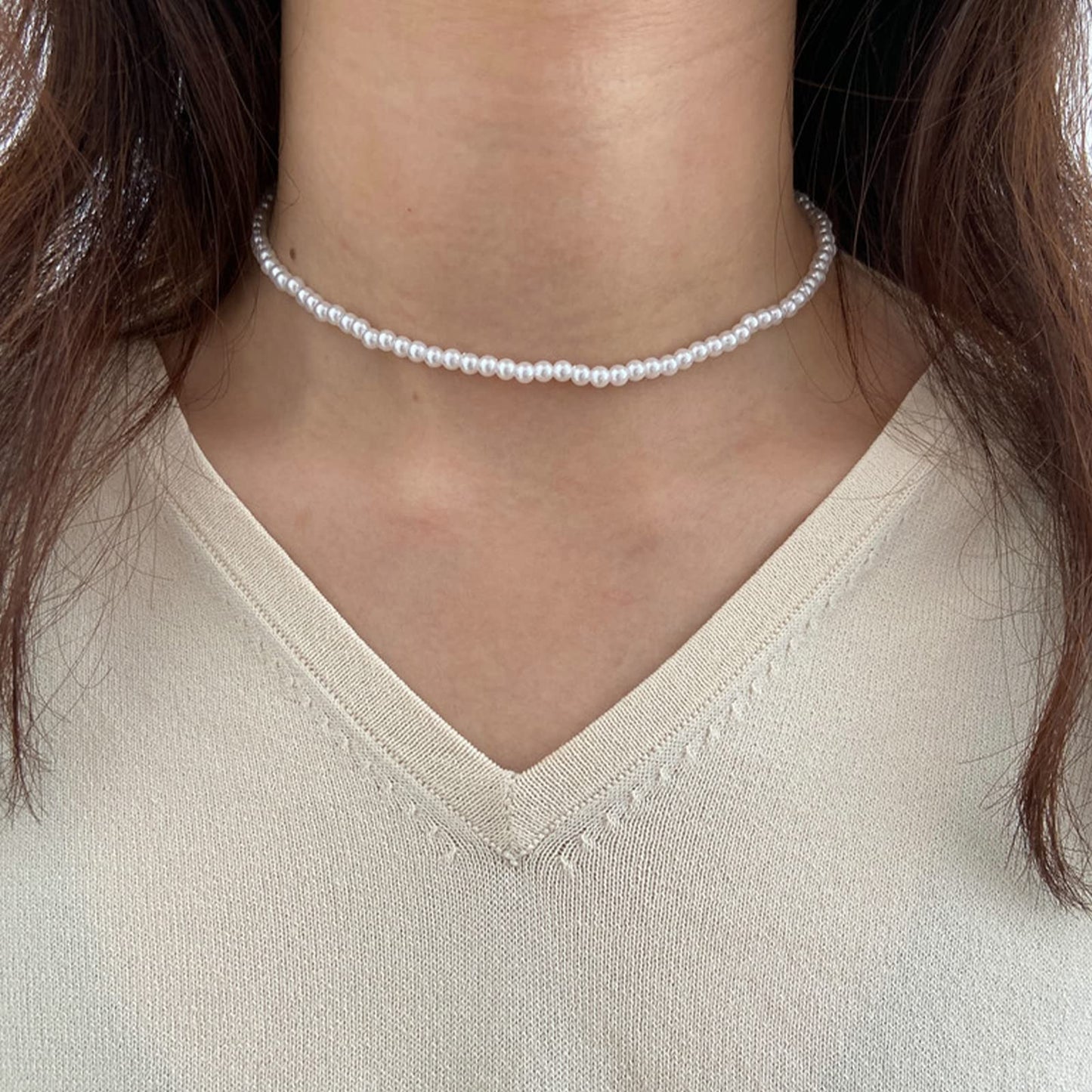 Luxval Pearl Necklace for Women, 4MM Cream White Pearl Jewelry, 14K Silver Plated Handmade Dainty Toggle Clasp Necklace for Women Jewelry Gifts, 14"