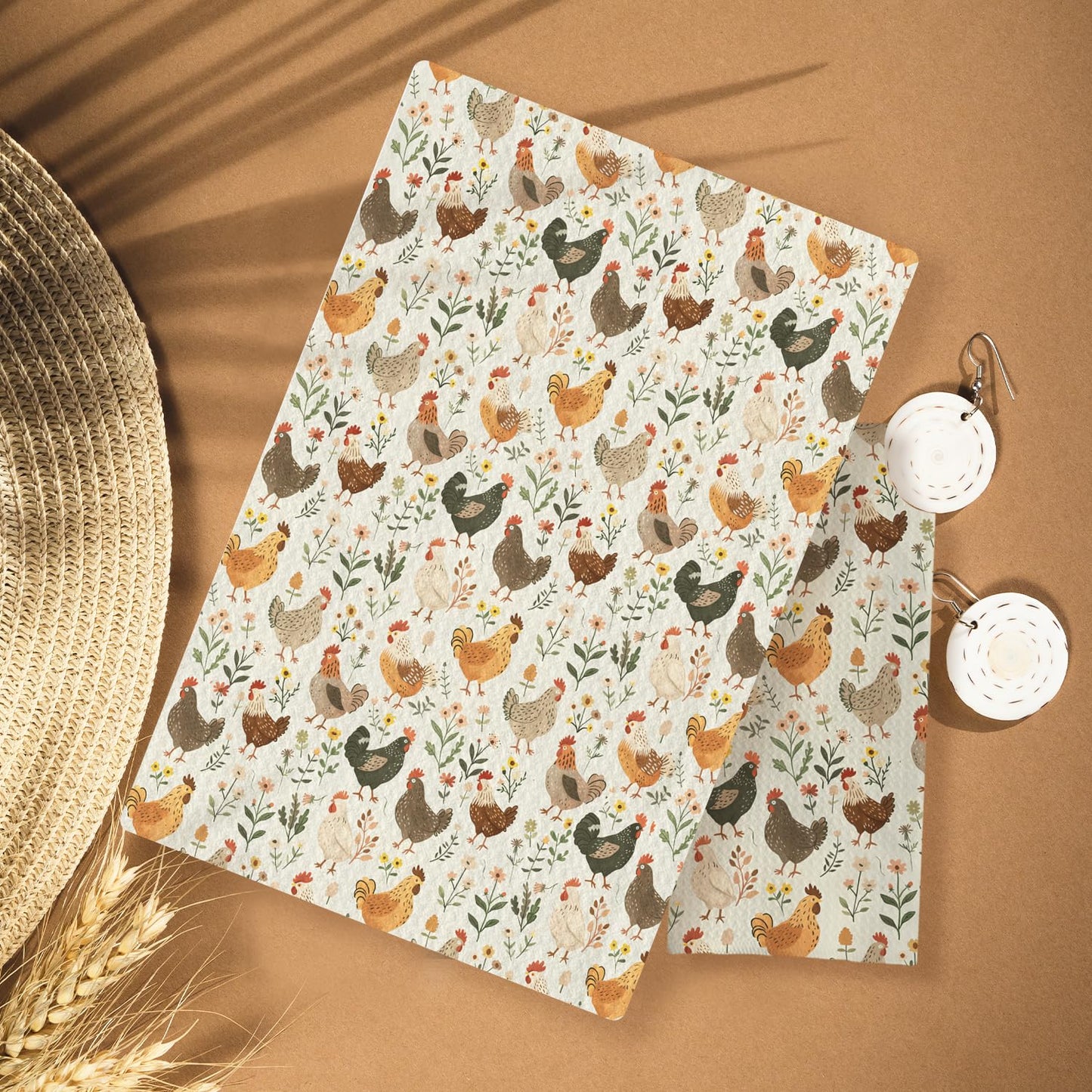HUGANE Farmhouse Chicken Rooster Kitchen Towels, Chicken Dish Towels, Rooster Decor Hand Towel for Bathroom Kitchen Decor, Cock Mom Lady Gifts, 16x24 Inch