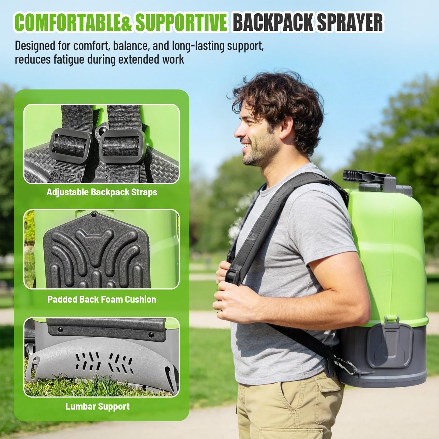 VAXMAY Battery Powered Backpack Sprayer 4.2 Gallon, 120 PSI Electric Garden Sprayer Compatible with DeWalt 20V Battery, Weed Yard Sprayer with 2 Wands, 5 Nozzles, 2.6 Ah Battery & Charger Included