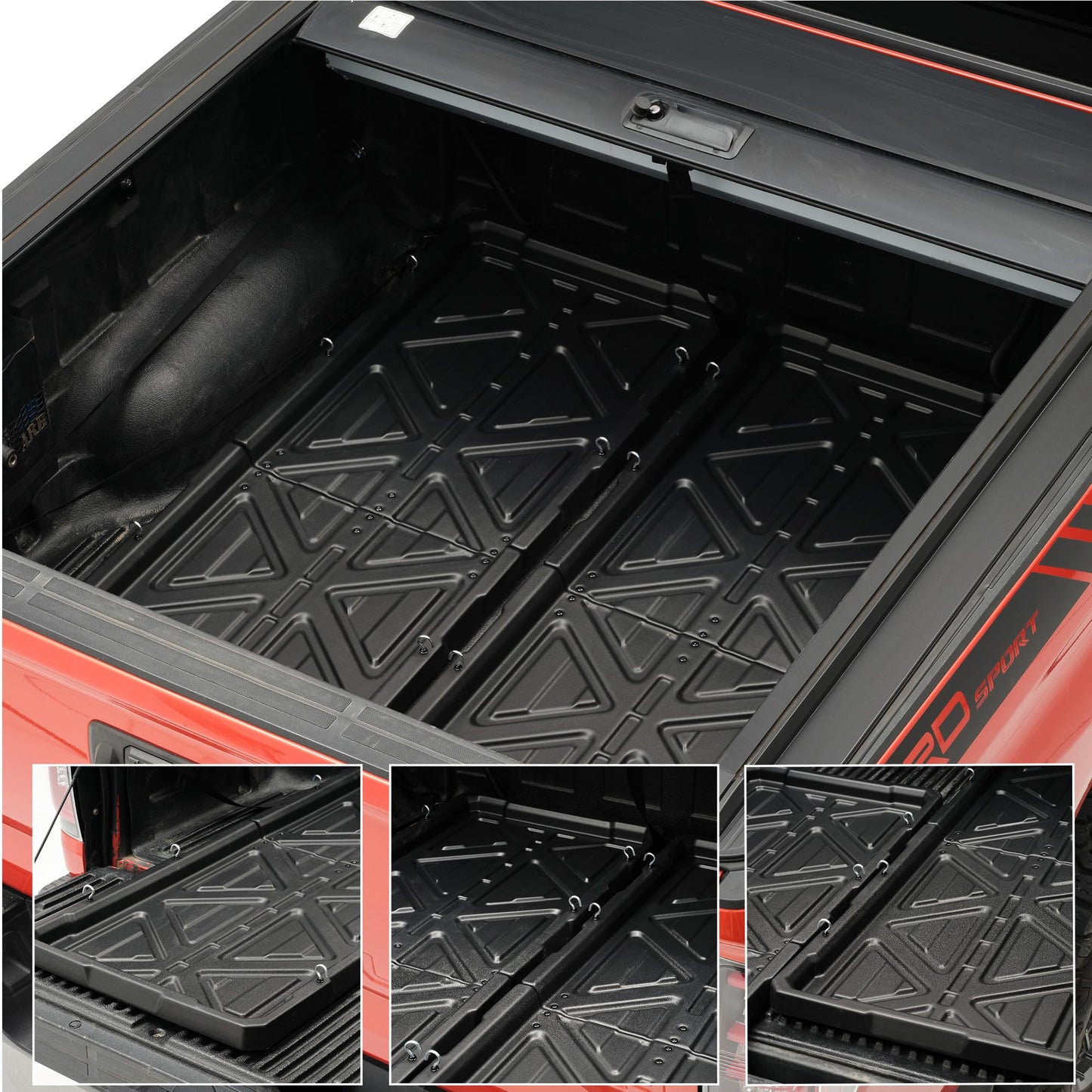 KOKSHELY Truck Bed Slide Out Cargo Tray, 62" Lx 47.2" W Size Truck Bed Organizer Tray for 5’7’’+ Long Beds, Sliding Truck Cargo Tray Fits Most Full-Size Pickups, with Open Hooks & Elastic Cargo Net