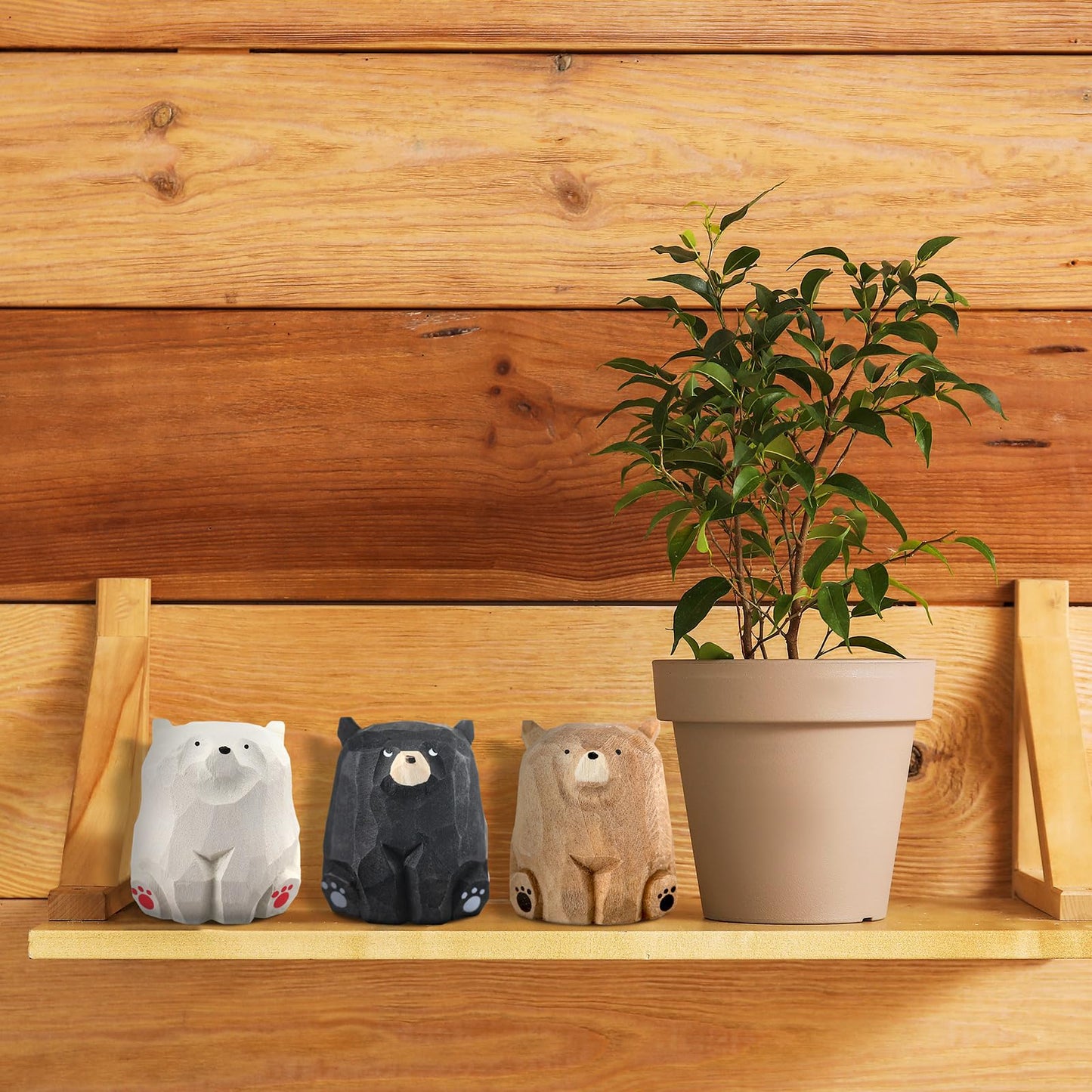 Lineshading 3 Pcs Mini Wooden Bears Figurines Handmade Carved Small Wooden Black Brown Bear Statue Miniature Ornament Holiday Bear Decor for Bedroom Playroom Gift(Standing,2 x 1.2 x 1.4 Inch)