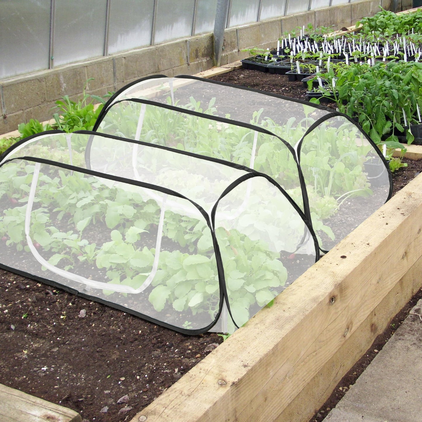 2 Pcs Pop Up Garden Rows Plant Cover, 46" x 22" x 16" Raised Garden Beds Vegetable Rows Plant Protector, Insect Bird Barrier Plant Net Cage with Stakes for Protecting Seedlings Fruits Vegetable Row