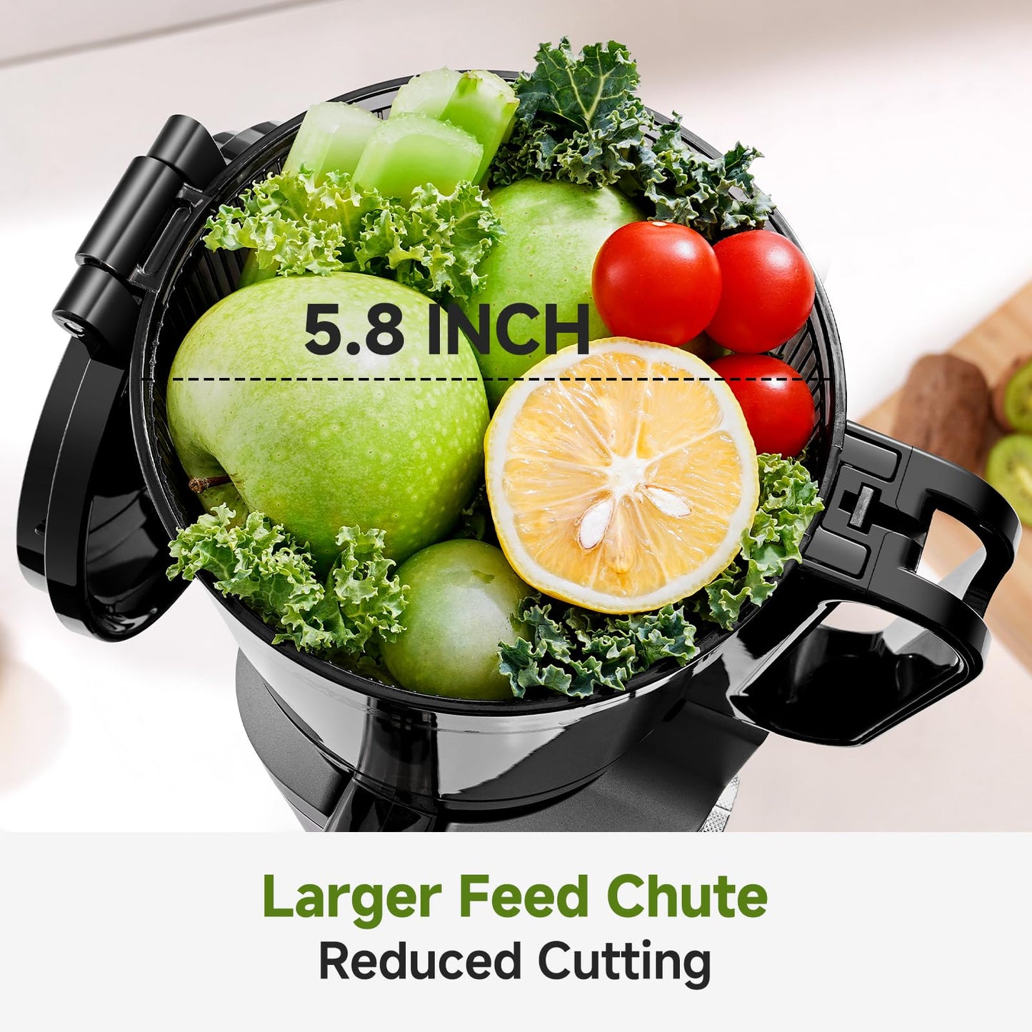 AMZCHEF Cold Press Juicer with 6.5" Large Feed Chute, Slow Masticating Juicer for Whole Fruits & Vegetables, 3-Layer Strainer, Copper Motor, High Juice Yield, Easy to Clean, Green