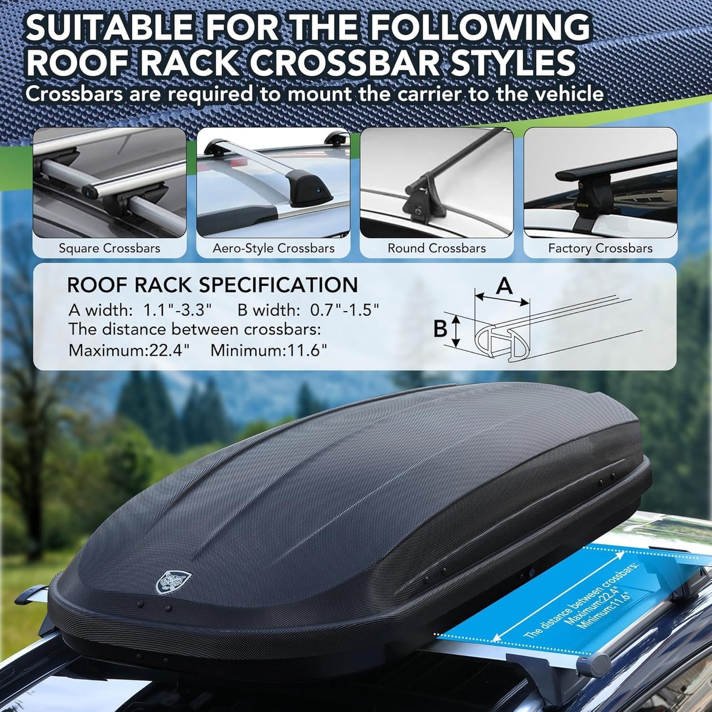 Rooftop Cargo Box Carrier Dual-Side Opening,12 Cubic Hard Shell Rooftop Cargo Carrier for Car Storage,165Lbs Weight Capacity with Secure Straps&Keys