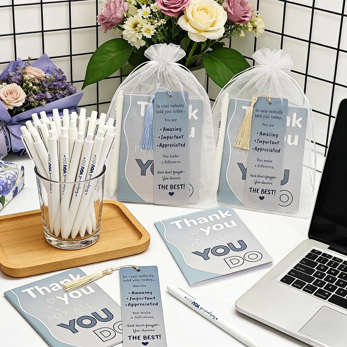 180 Pcs Employee Appreciation Gifts Bulk - 36 Set Bulk Thank You Office Gifts with Pocket Notebook, Bookmark, Organza Bag, Pen-Suitable for Colleagues, Teachers Team Appreciation Gift Christmas Gift