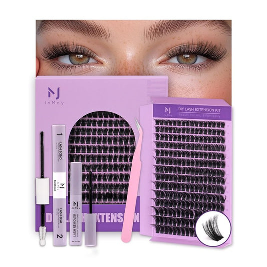 JoMay Lash Clusters Kit 560Pcs Cluster Eyelash Extensions Wispy Individual Volume with Lash Bond and Seal Waterproof, Includes Tweezers & Glue - Beginner Friendly D Curl 10-18mm(30D/40D/60D/100D)