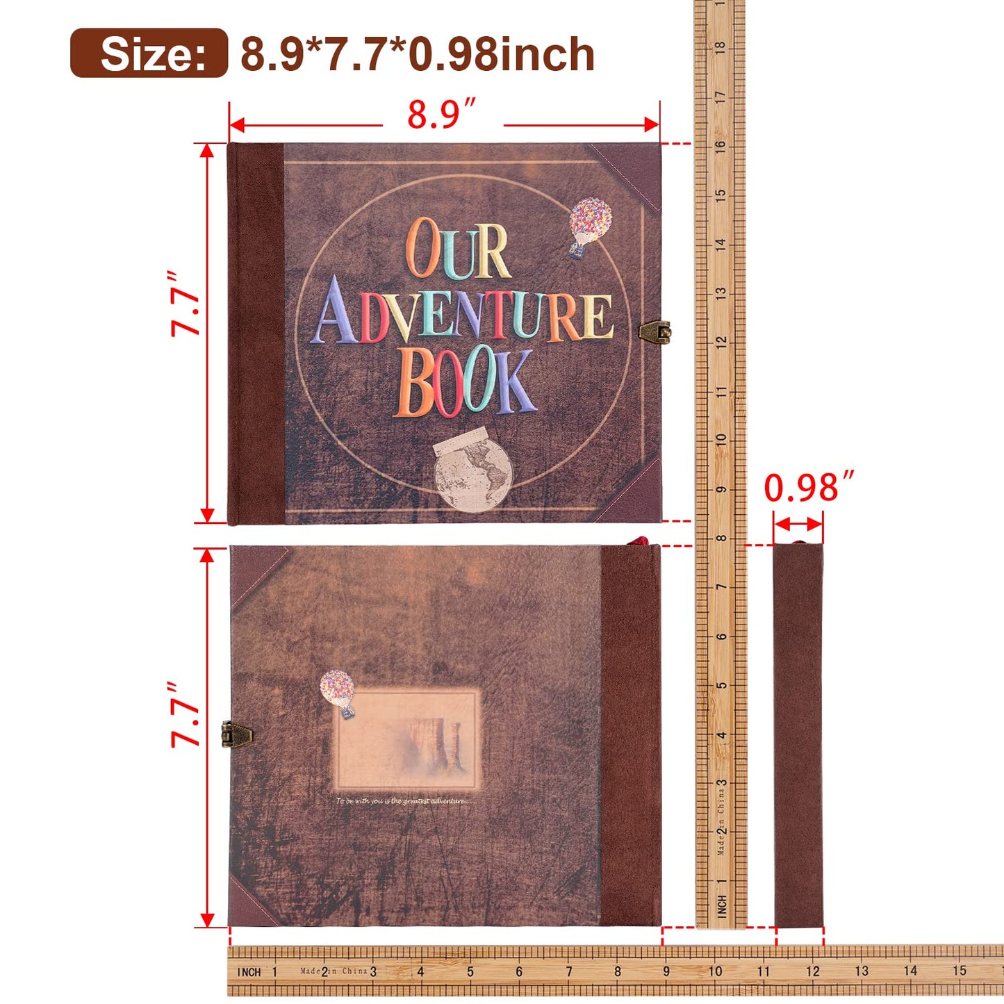 JIMBON Our Adventure Book Scrapbook Photo Album Retro Style Embossed Letter Cover Travel Diary Journal Scrap Book Kit For Couples,Memory Book For Anniversary Wedding