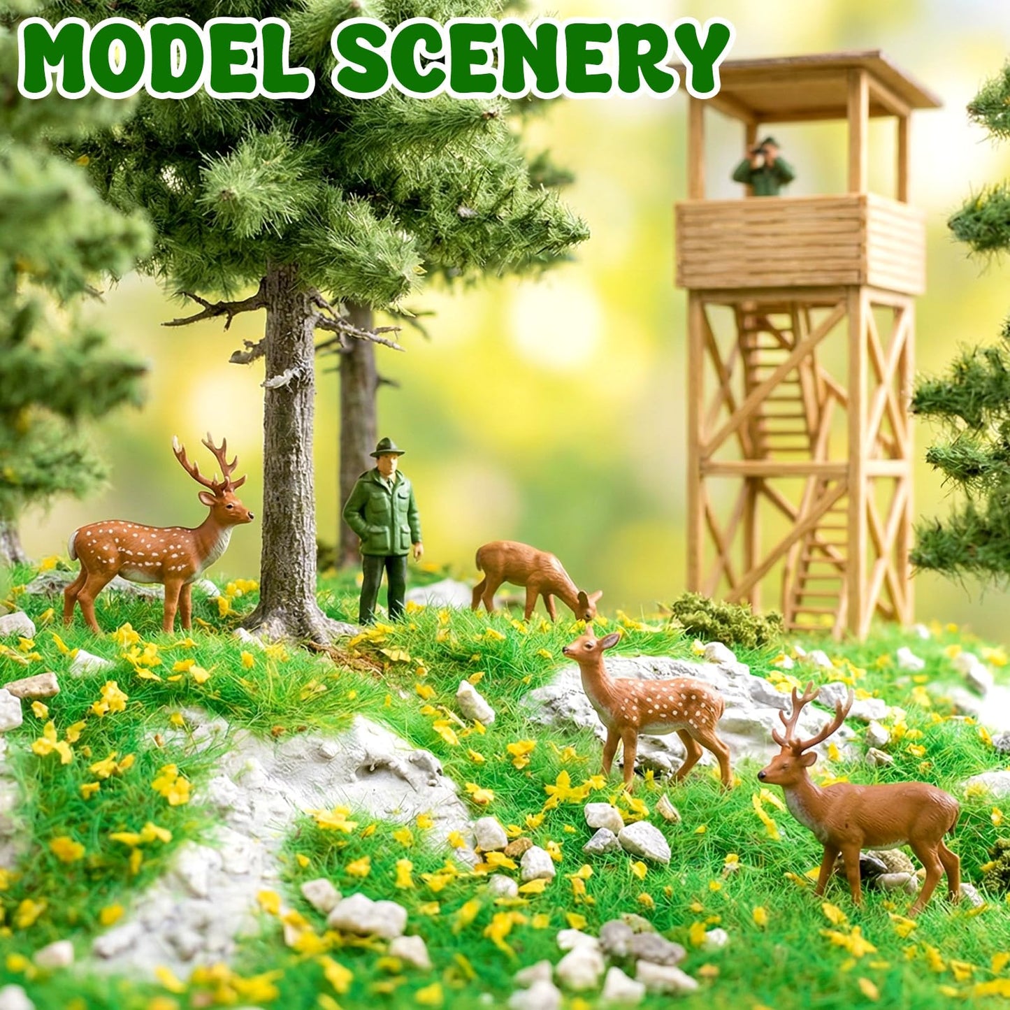 Warmtree 4 Pcs Static Grass Flock Stone Scenery Terrain Kit, Model Rock Gravel Ground Grass Miniature Scene DIY Figurine Landscape Terrain Grass for Model Railway, Fairy Gardens, Dioramas Supplies