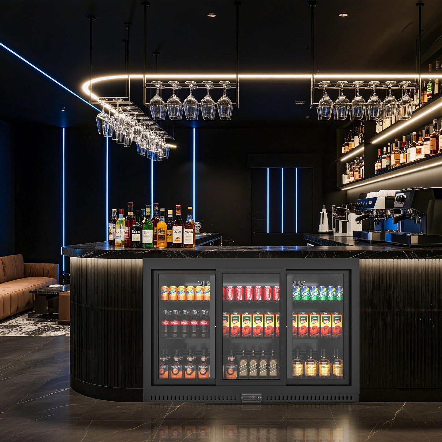 Rockitch Back Bar Cooler with 3 Sliding Doors, 10.6 Cu.ft Commercial Bar Cooler with LED Light, Under Counter Height Beverage Refrigerator, Commercial Display Drink Fridge for Bar, Restaurant, Hotel