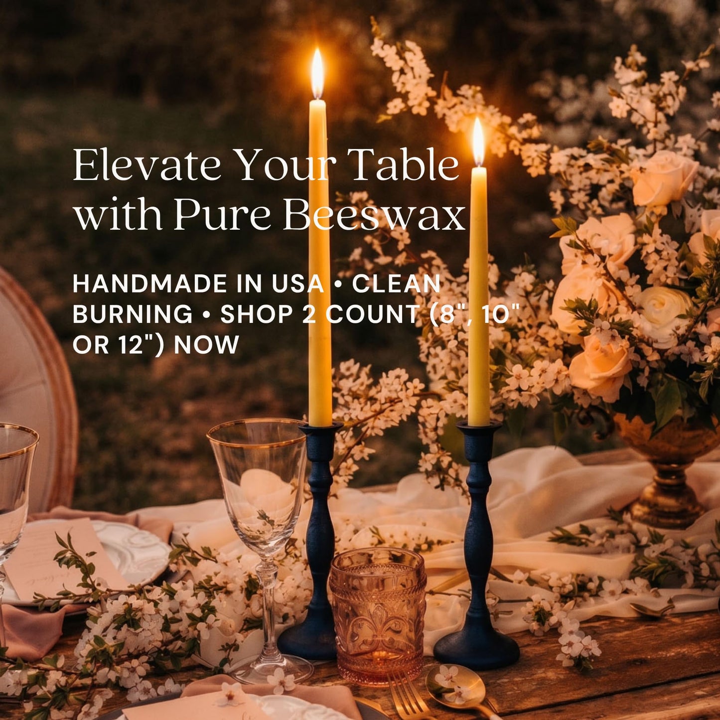 Bluecorn Beeswax Taper Candles, 100% Pure Natural Bees Wax, Pair of 12 Inch Yellow Tapered Candlesticks, Clean Burning & Dripless, Fragrance Free, Long Lasting, Home Decor, American Made, 1 Count