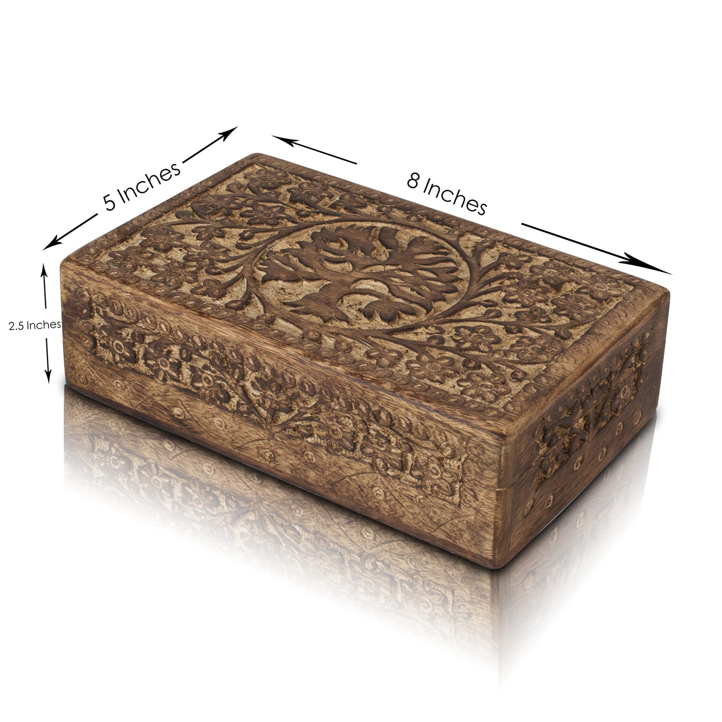 Great Birthday Gift Handmade Decorative Wooden Jewelry Box With Tree Of Life Carving Jewelry Organizer Keepsake Box Treasure Chest Trinket Holder Watch Box Storage Box Housewarming Gifts (Natural)