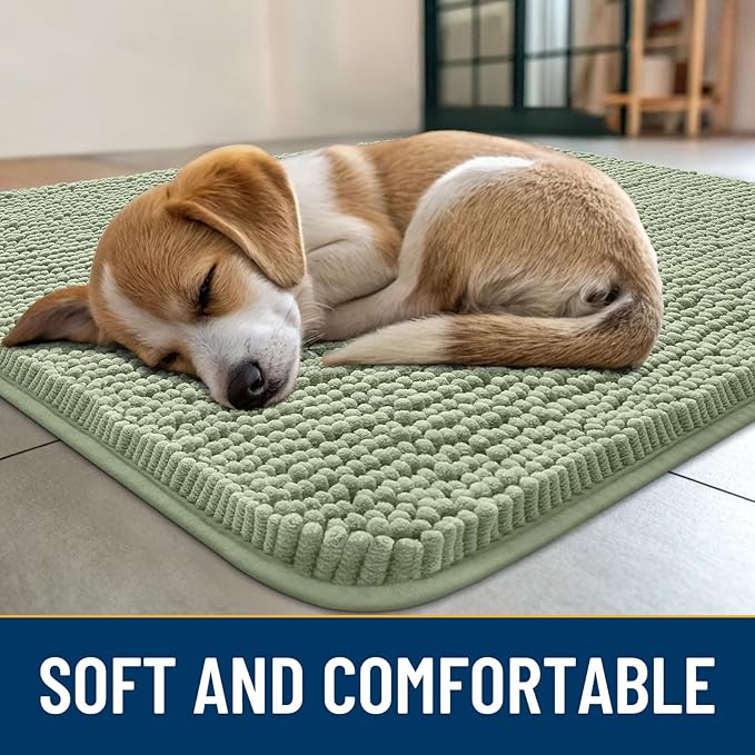 Smiry Dog Door Mat for Muddy Paws 70x24, Absorbs Moisture and Dirt Doormat, Non-Slip Washable Quick Dry Chenille Front Door Mat Indoor Entrance, Entryway Carpet for Inside Floor, Sage Green
