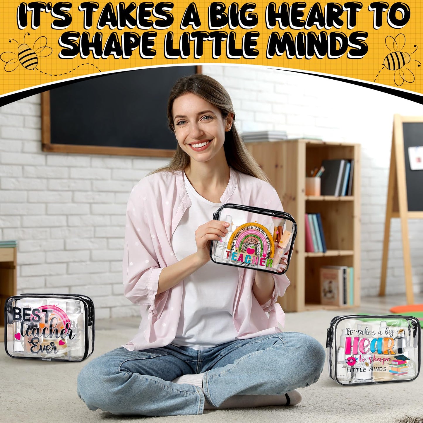 Cunno Makeup Bags Gifts for Women Teacher Beach Cruise Swim Nurse Dance Happy Graduation Gift Survival Kit Clear Cosmetic Bags PVC Waterproof Travel Toiletry Handbags Purses Organizer(Teacher)