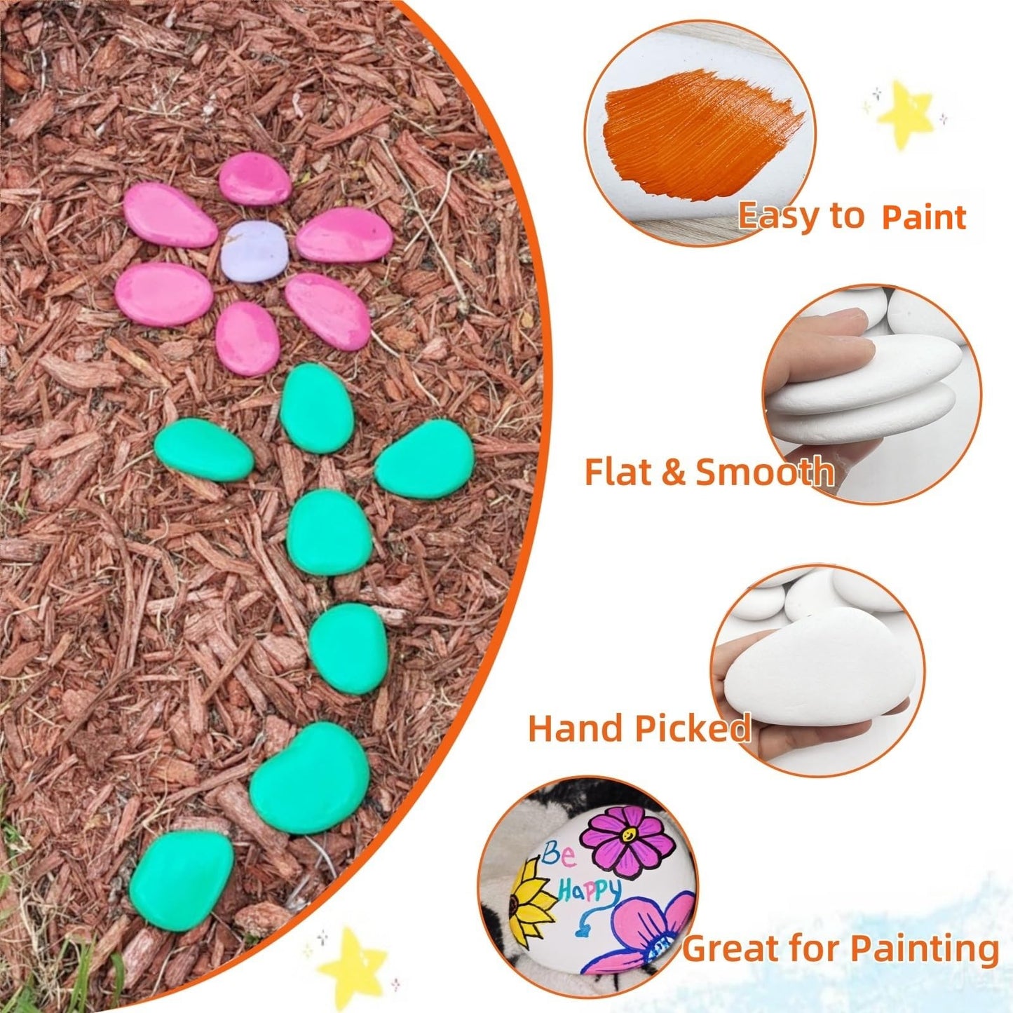 lifetop 33PCS White Painting Rocks, Medium & Small DIY Rocks Flat & Smooth Kindness Rocks for Arts, Crafts, Decoration, DIY Rocks for Painting ，Hand Picked for Painting Rocks