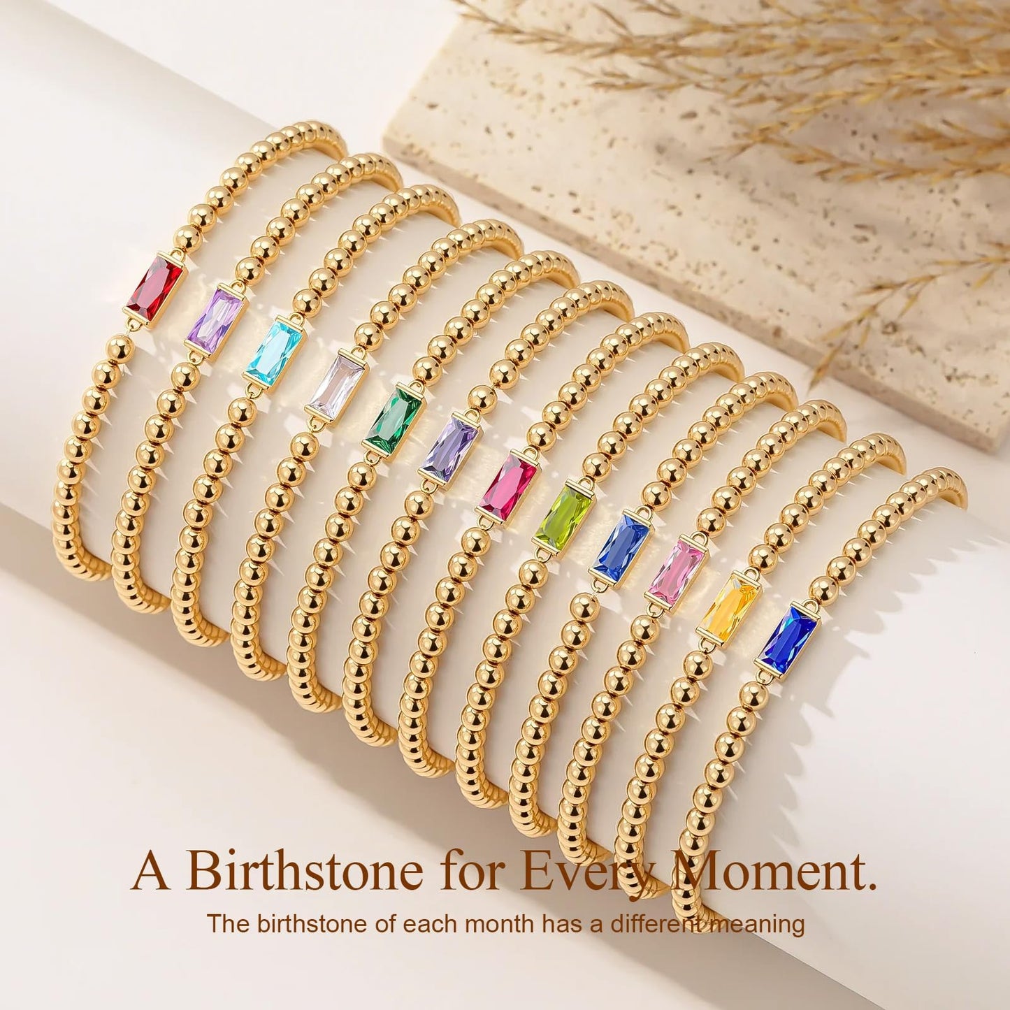 5 PCS Gold Bracelets for Women, Dainty Birthstone Bracelet 14K Gold Plated Stackable Paperclip Cuban Link Chain Bead Bracelets, Fashion Trendy Jewelry Sets Birthday Gifts